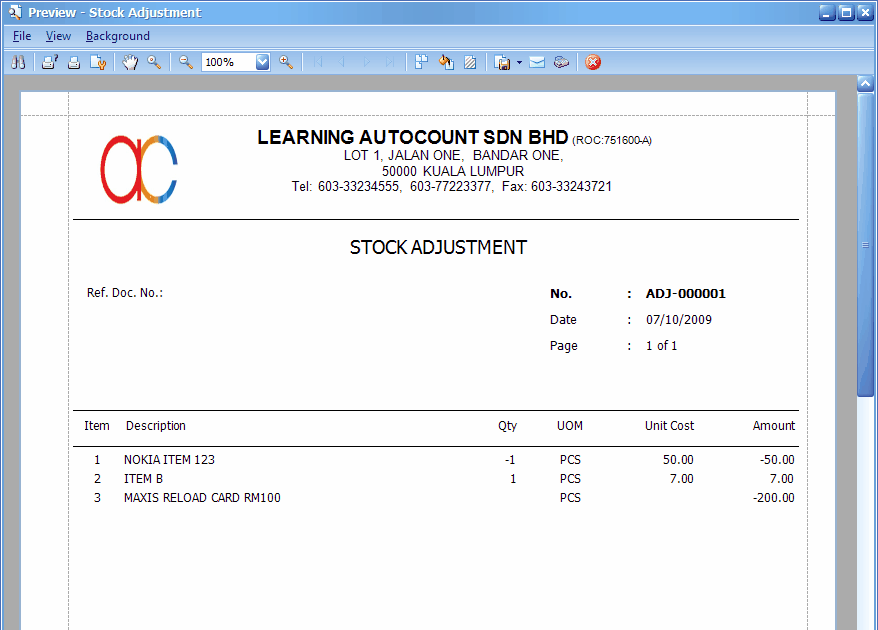 Closing Stock Adjustment